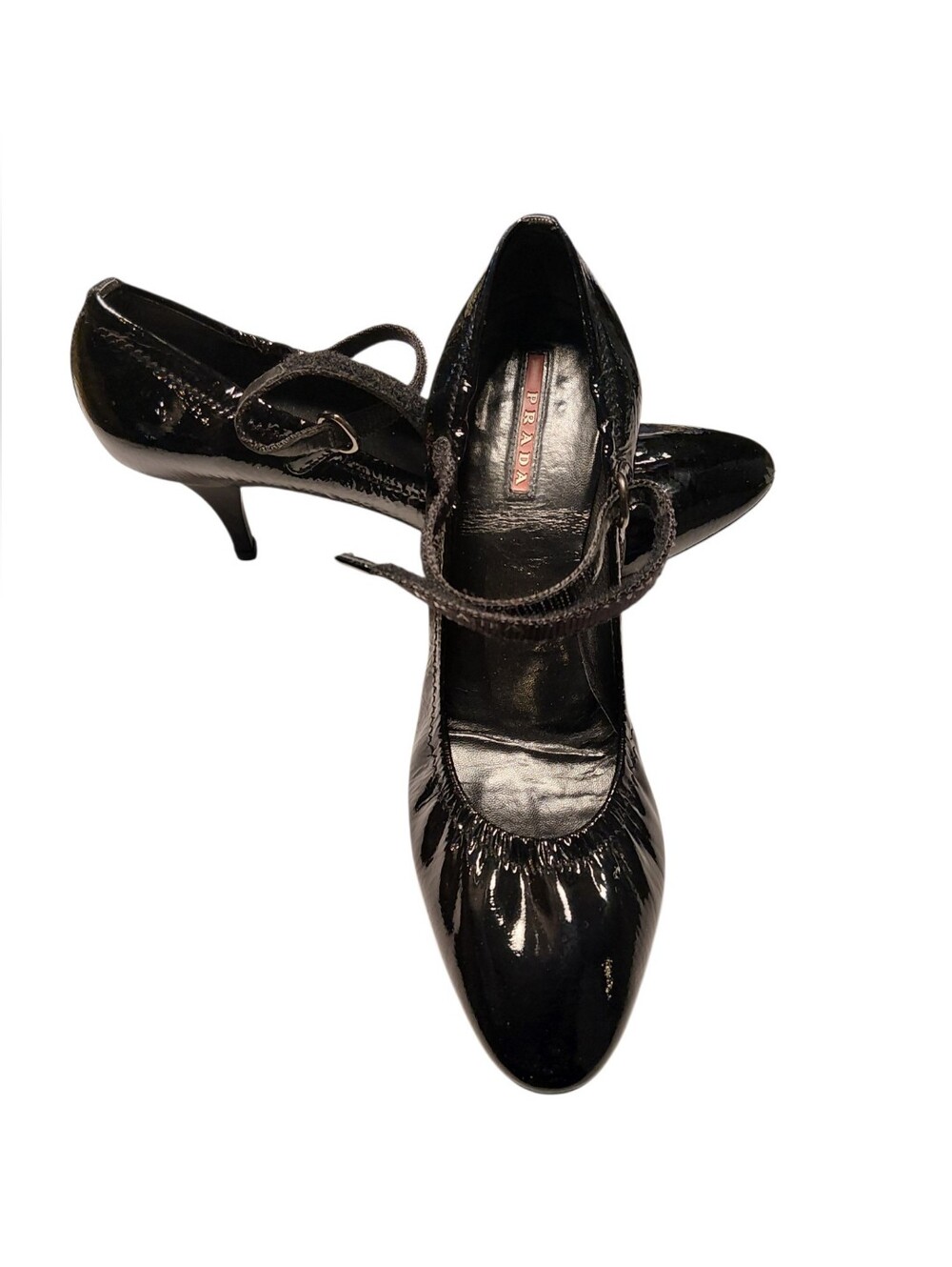 Prada Black Patent Mary Jane Kitten Heel Pumps